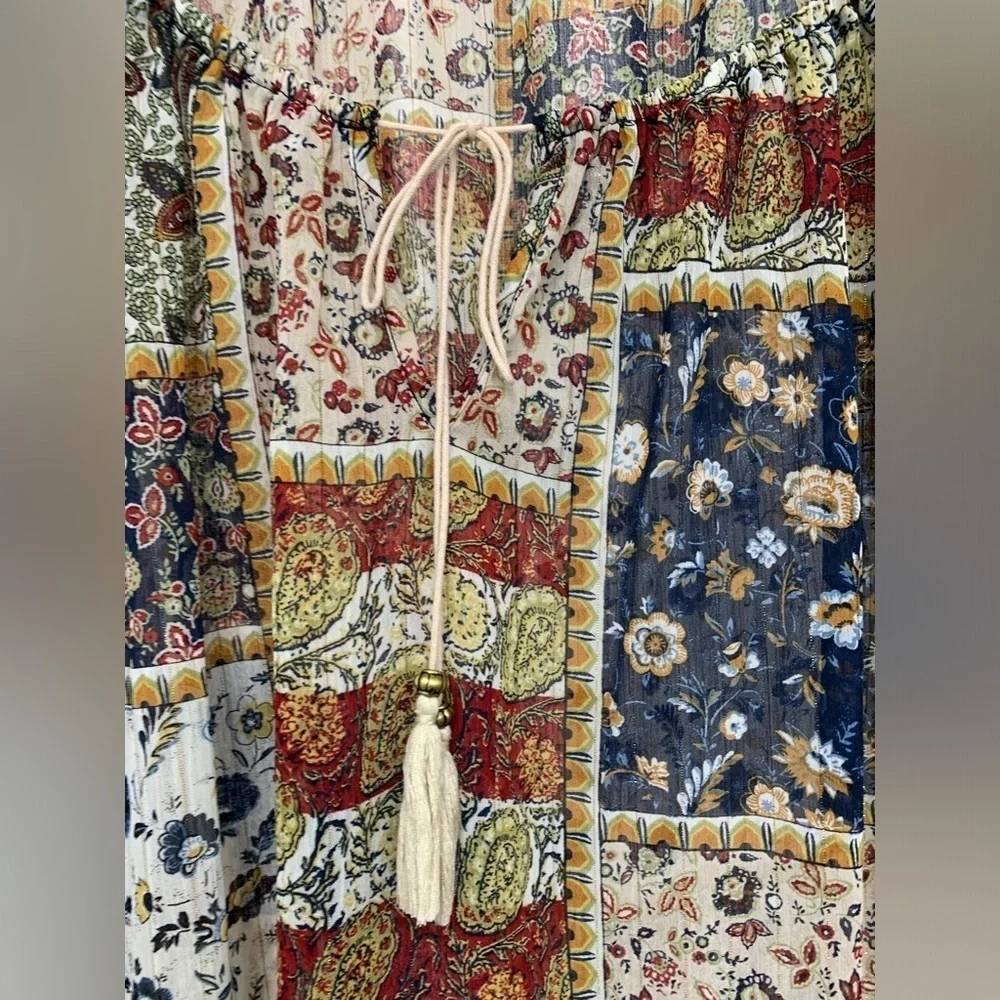 Westport Floral‎ Brown Blue Shift Tunic Sheer Long Sleeve Size XL Boho Festival - Picture 2 of 8